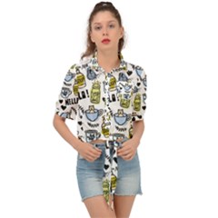 Everyday Things Pattern Tie Front Shirt  by Vaneshart