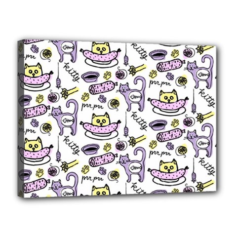 Hand Drawn Cute Cat Pattern Canvas 16  X 12  (stretched) by Vaneshart