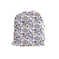 Hand Drawn Cute Cat Pattern Drawstring Pouch (large) by Vaneshart