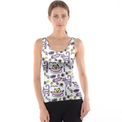 Hand Drawn Cute Cat Pattern Tank Top by Vaneshart