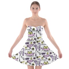 Hand Drawn Cute Cat Pattern Strapless Bra Top Dress by Vaneshart