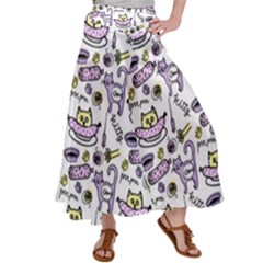 Hand Drawn Cute Cat Pattern Satin Palazzo Pants by Vaneshart