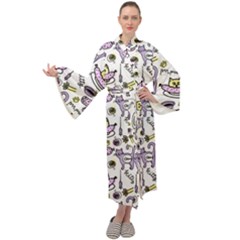 Hand Drawn Cute Cat Pattern Maxi Velour Kimono by Vaneshart