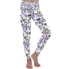 Hand Drawn Cute Cat Pattern Kids  Lightweight Velour Classic Yoga Leggings by Vaneshart