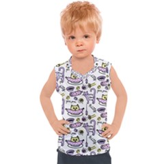 Hand Drawn Cute Cat Pattern Kids  Sport Tank Top