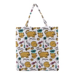 Hand Drawn Kitten Pattern With Elements Grocery Tote Bag by Vaneshart