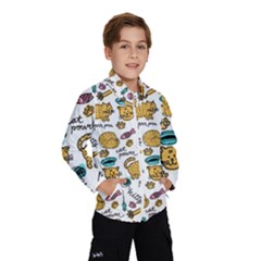 Hand Drawn Kitten Pattern With Elements Kids  Windbreaker