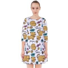 Hand Drawn Kitten Pattern With Elements Smock Dress by Vaneshart