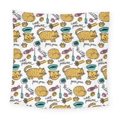 Hand Drawn Kitten Pattern With Elements Square Tapestry (large)