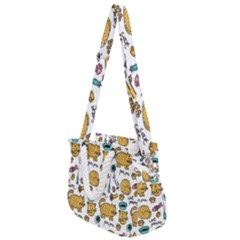 Hand Drawn Kitten Pattern With Elements Rope Handles Shoulder Strap Bag by Vaneshart