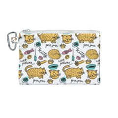 Hand Drawn Kitten Pattern With Elements Canvas Cosmetic Bag (medium) by Vaneshart