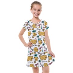 Hand Drawn Kitten Pattern With Elements Kids  Cross Web Dress