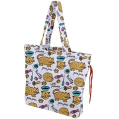 Hand Drawn Kitten Pattern With Elements Drawstring Tote Bag by Vaneshart