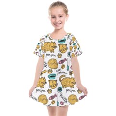 Hand Drawn Kitten Pattern With Elements Kids  Smock Dress by Vaneshart