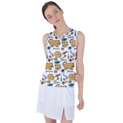 Hand Drawn Kitten Pattern With Elements Women s Sleeveless Sports Top