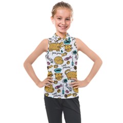 Hand Drawn Kitten Pattern With Elements Kids  Sleeveless Polo Tee