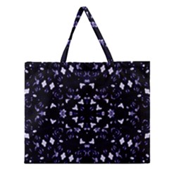 Dark Blue Ornament Pattern Design Zipper Large Tote Bag