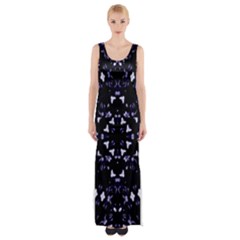 Dark Blue Ornament Pattern Design Thigh Split Maxi Dress