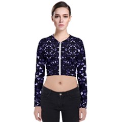 Dark Blue Ornament Pattern Design Long Sleeve Zip Up Bomber Jacket