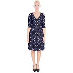 Dark Blue Ornament Pattern Design Wrap Up Cocktail Dress