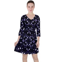 Dark Blue Ornament Pattern Design Ruffle Dress