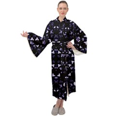 Dark Blue Ornament Pattern Design Maxi Velour Kimono by dflcprintsclothing