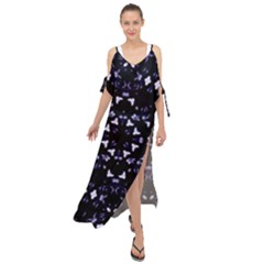 Dark Blue Ornament Pattern Design Maxi Chiffon Cover Up Dress