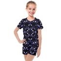 Dark Blue Ornament Pattern Design Kids  Mesh Tee and Shorts Set View1