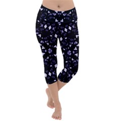 Dark Blue Ornament Pattern Design Lightweight Velour Capri Yoga Leggings