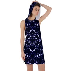 Dark Blue Ornament Pattern Design Racer Back Hoodie Dress by dflcprintsclothing