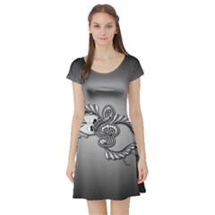 Decorative Clef, Zentangle Design Short Sleeve Skater Dress by FantasyWorld7