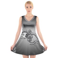 Decorative Clef, Zentangle Design V-neck Sleeveless Dress by FantasyWorld7