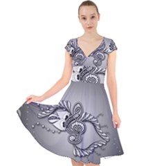 Decorative Clef, Zentangle Design Cap Sleeve Front Wrap Midi Dress