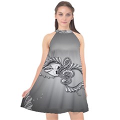 Decorative Clef, Zentangle Design Halter Neckline Chiffon Dress 