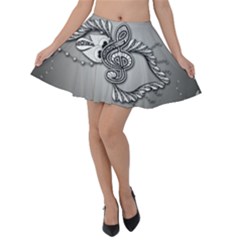 Decorative Clef, Zentangle Design Velvet Skater Skirt by FantasyWorld7