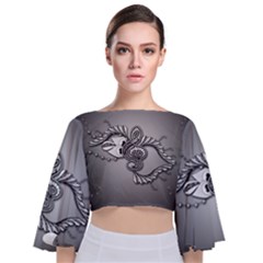 Decorative Clef, Zentangle Design Tie Back Butterfly Sleeve Chiffon Top by FantasyWorld7