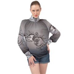 Decorative Clef, Zentangle Design High Neck Long Sleeve Chiffon Top by FantasyWorld7