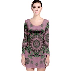 Sakura Wreath And Cherry Blossoms In Harmony Long Sleeve Velvet Bodycon Dress by pepitasart