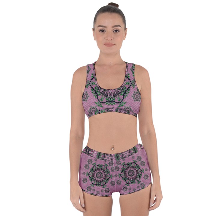 Sakura Wreath And Cherry Blossoms In Harmony Racerback Boyleg Bikini Set