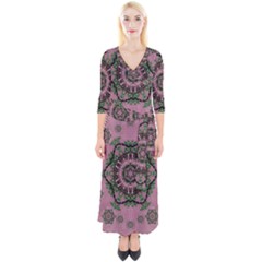 Sakura Wreath And Cherry Blossoms In Harmony Quarter Sleeve Wrap Maxi Dress