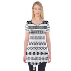 Borders Ikat Ethnic Frame Tribal Short Sleeve Tunic  by Wegoenart