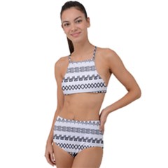 Borders Ikat Ethnic Frame Tribal High Waist Tankini Set by Wegoenart