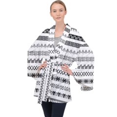 Borders Ikat Ethnic Frame Tribal Long Sleeve Velvet Kimono  by Wegoenart