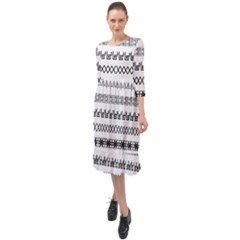 Borders Ikat Ethnic Frame Tribal Ruffle End Midi Chiffon Dress