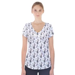 Musical Notes Pattern Short Sleeve Front Detail Top by Wegoenart