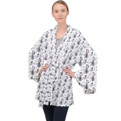 Musical Notes Pattern Long Sleeve Velvet Kimono  by Wegoenart