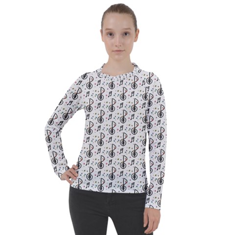 Musical Notes Pattern Women s Pique Long Sleeve Tee by Wegoenart