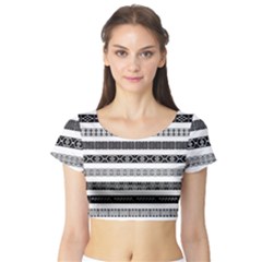 Borders Ikat Ethnic Frame Tribal Short Sleeve Crop Top by Wegoenart