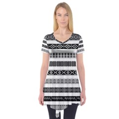 Borders Ikat Ethnic Frame Tribal Short Sleeve Tunic  by Wegoenart