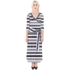 Borders Ikat Ethnic Frame Tribal Quarter Sleeve Wrap Maxi Dress by Wegoenart